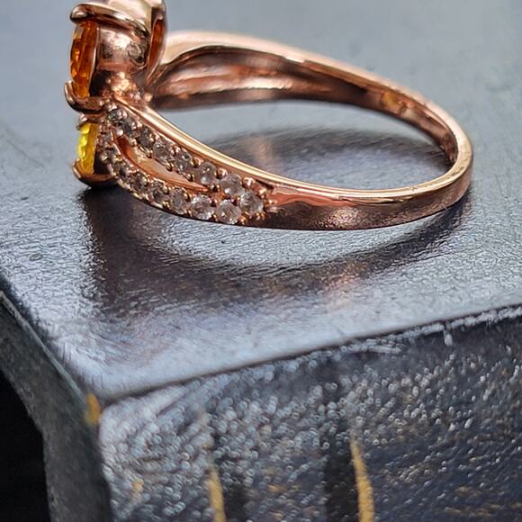 Elegant Rose Gold Plated Simulated Citrine Ring, Size 7 - Picture 4 of 9